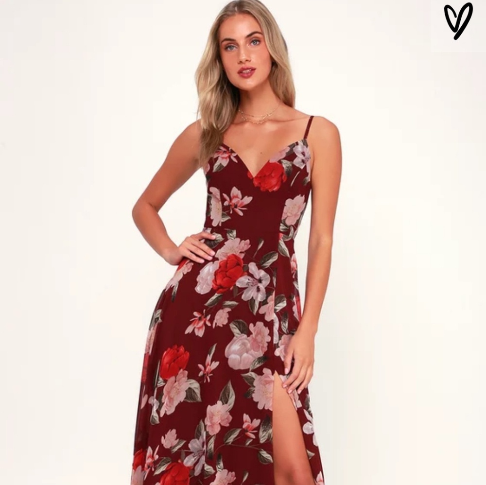 Lulus burgundy floral maxi dress